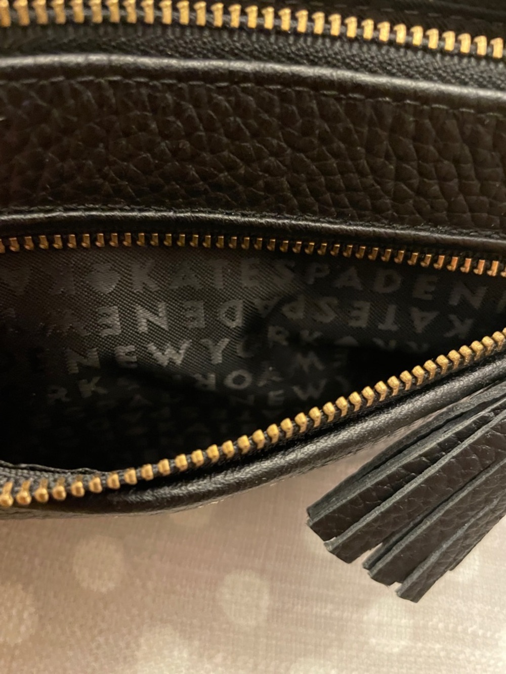 kate spade Chester Street Black Pebbled Leather Tassel Wristlet with Gold Accent - Picture 7 of 9
